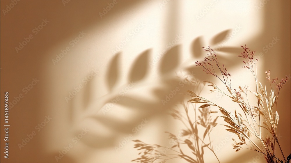 Soft Beige Abstract Background with Shadows and Natural Elements