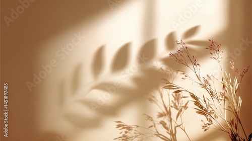 Obraz na płótnie Soft Beige Abstract Background with Shadows and Natural Elements w salonie