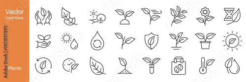 Plants Icons - Vector Line Icons. Editable Stroke. Vector Graphic