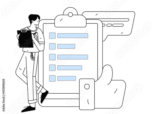 Invite friends to conduct questionnaire flat vector concept operation hand drawn illustration
