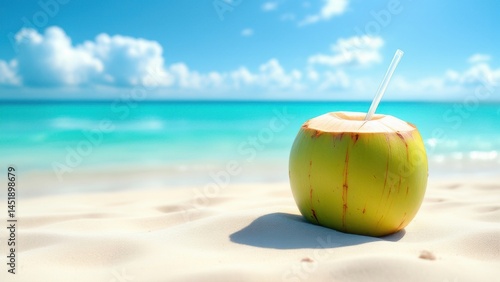 Fototapeta Naklejka Na Ścianę i Meble -  Fresh Coconut on white Caribbean Beach