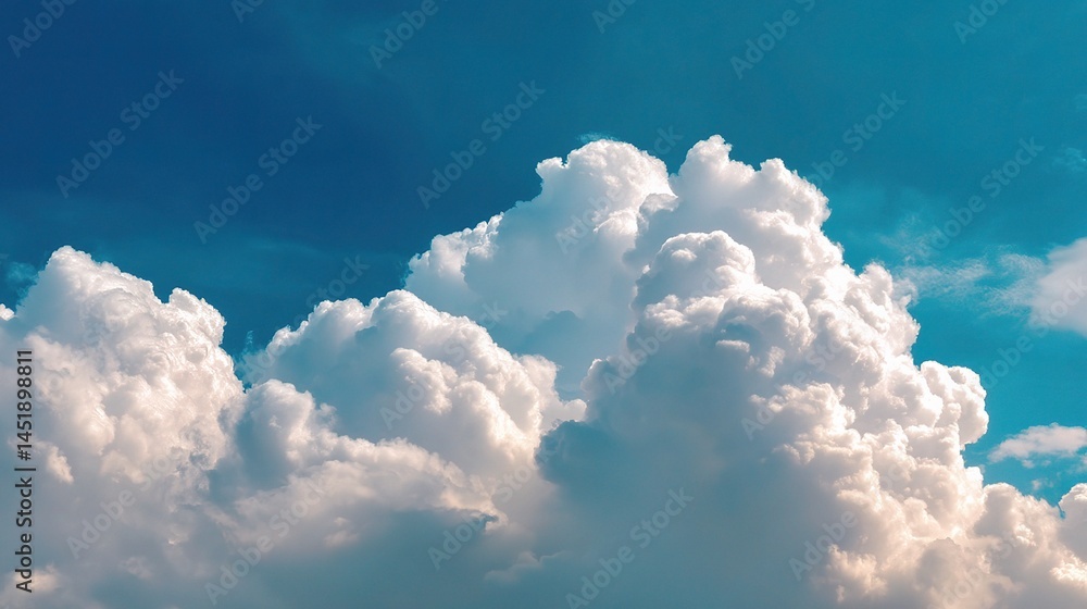 Fluffy Cumulus Clouds Floating in a Bright Blue Sky