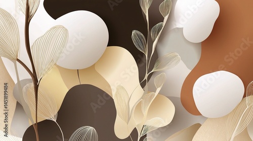 Obraz na płótnie Elegant Abstract Botanical Pattern with Muted Earth Tones and Shapes w salonie