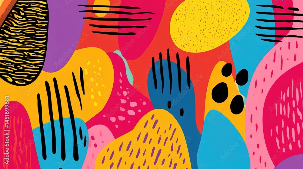 Colorful Abstract Doodle Pattern in Vibrant Shades and Shapes