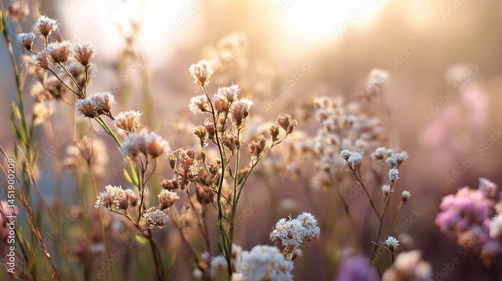 Soft Summer Wildflower Field Bathed in Glowing Sunlight