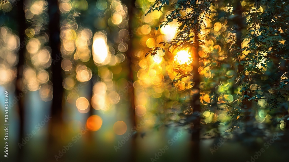 Beautiful Bokeh Effect with Warm Sunlight Filtering Through Trees
