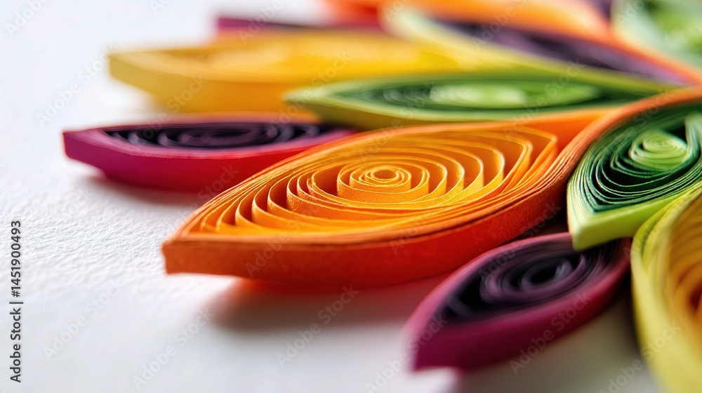 Close-Up of Vibrant Paper Curls in Radial Floral Arrangement