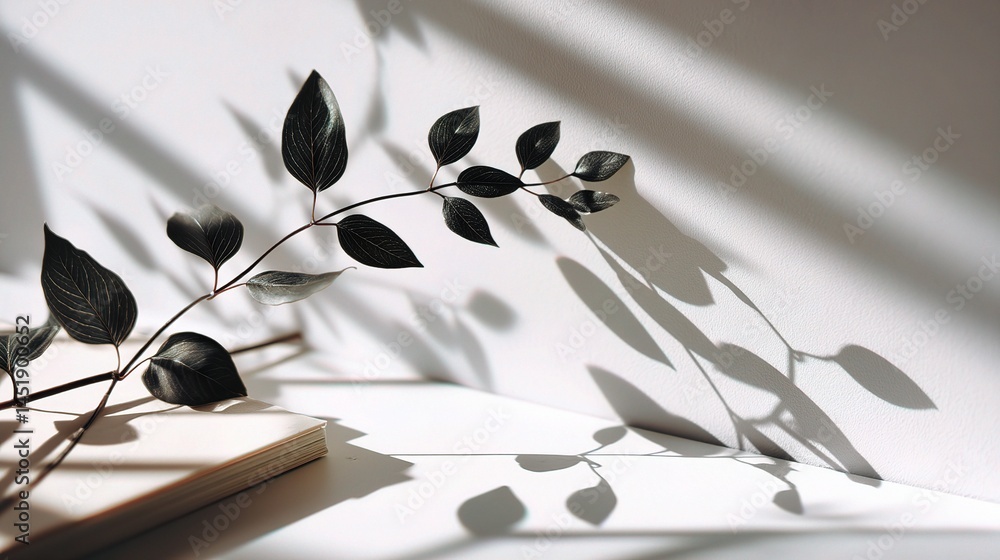 Minimalist Plant Shadow Casting on White Surface in Office Setting