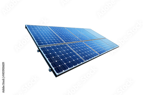 Modern solar panels tilted at an angle, maximizing sunlight capture to convert energy into electricity, isolated on a transparent background