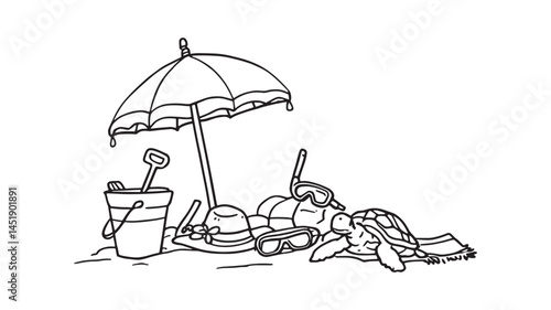 Summer Beach Accessories Line Art Imagery for Beach Vacation