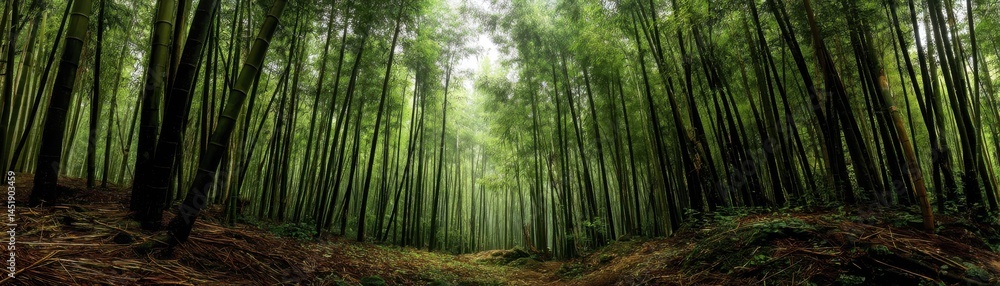 Fototapeta premium A dense bamboo forest whispers in the wind