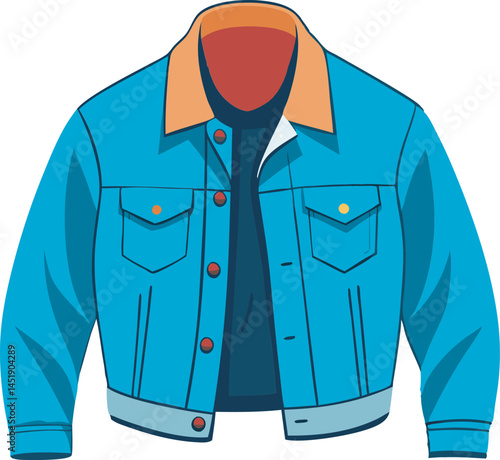 A stylish denim jacket vector art illustration featuring detailed stitching, classic design elements, and a modern aesthetic, perfect for fashion projects