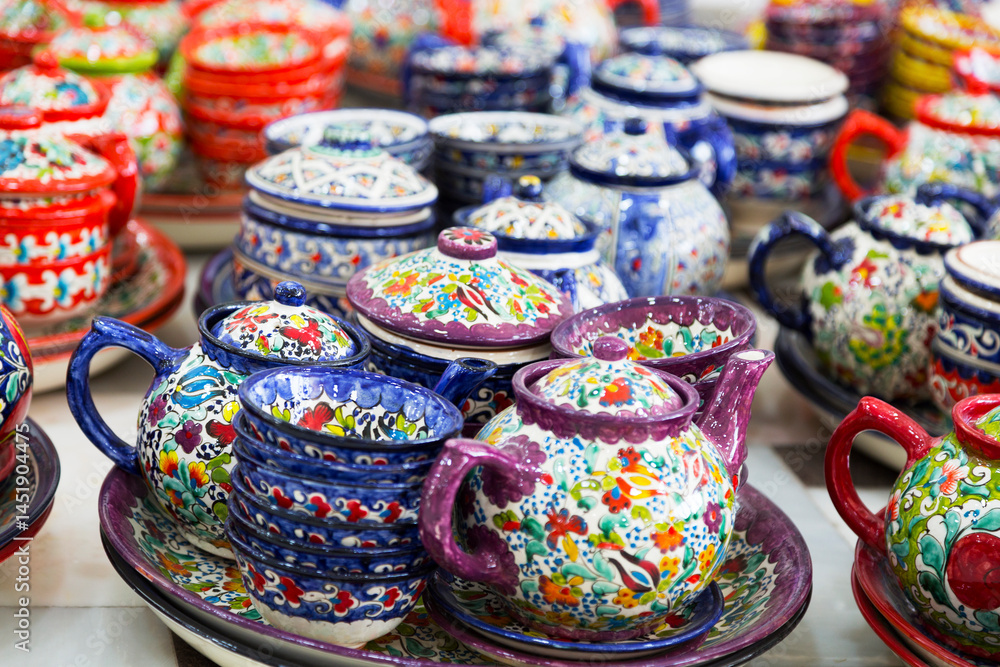 A bright set of Uzbek dishes close up