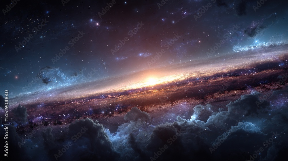 Bright Galaxy Arms with Star Dust and Colorful Background