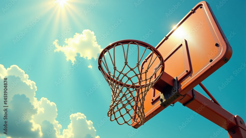 Basketball Hoop Against Blue Sky And Clouds