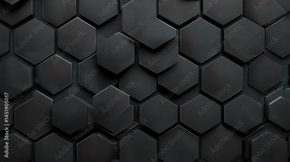 Matte Black Hexagonal Wallpaper Pattern for Modern Interior Design