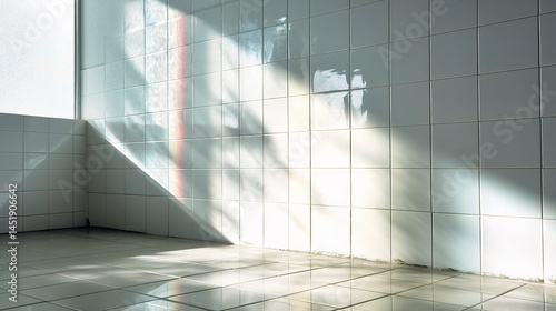 Obraz na płótnie Soft Midday Light Reflecting on White Tile Wall and Floor w salonie