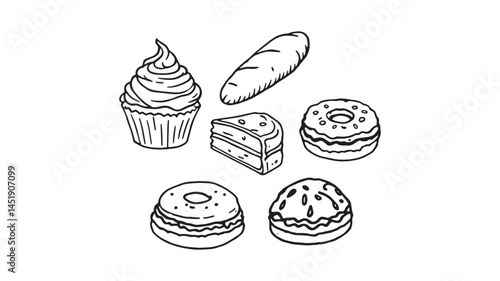 Sweet Bakery Menu line art sketch of mouthwatering bakery treats