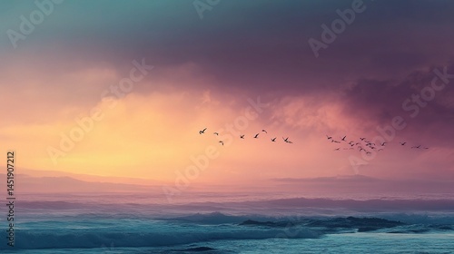 Obraz na płótnie Peaceful Ocean Sunrise with Glowing Horizon and Gentle Waves w salonie