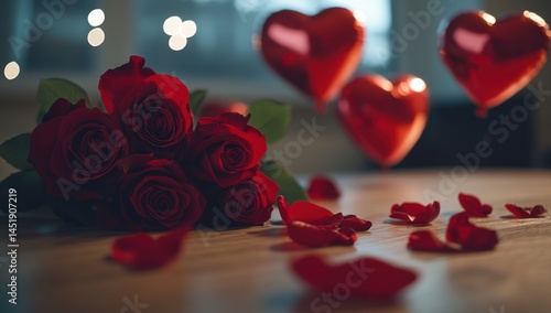Red Roses and Heart Balloons - Romantic Valentine's Day Decor