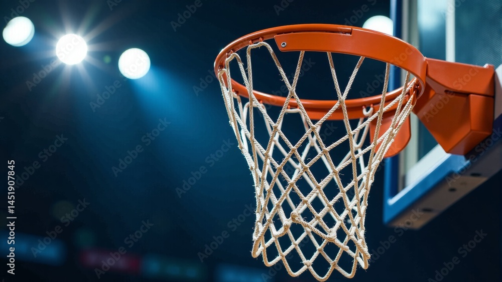 Basketball Hoop With Net Under Spotlights Basketball Hoop With Net Under Spotlights