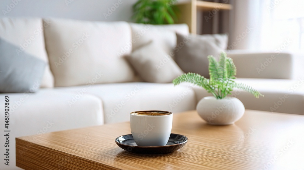 Cozy Modern Interior with Wood and White Tones plus Coffee Scene
