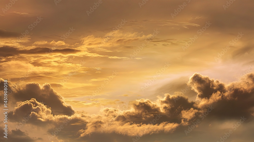 Dreamy Sunset Cloudscape with Golden Hues in the Sky