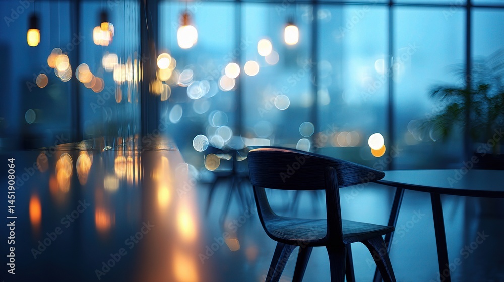 Modern Interior Room with Abstract Bokeh Lights at Blue Hour
