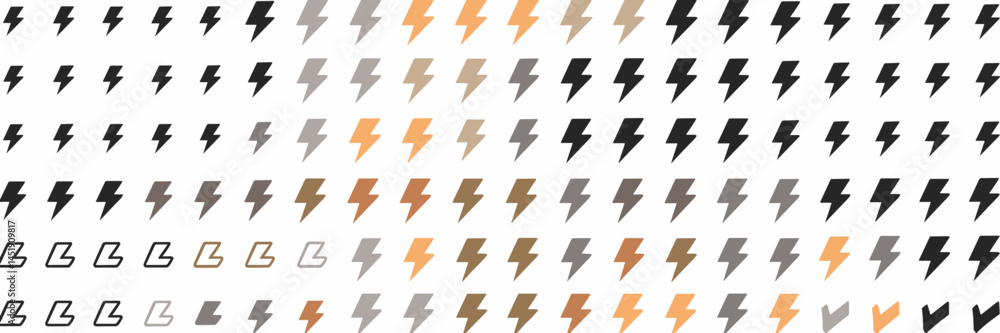 Vector icon sheet with multiple lightning bolt icons – Perfect for energy illustrations, power symbols, or creative design projects. Vector icon sheet with multiple lightning bolt icons – Perfect for energy illustrations, power symbols, or creative design projects.