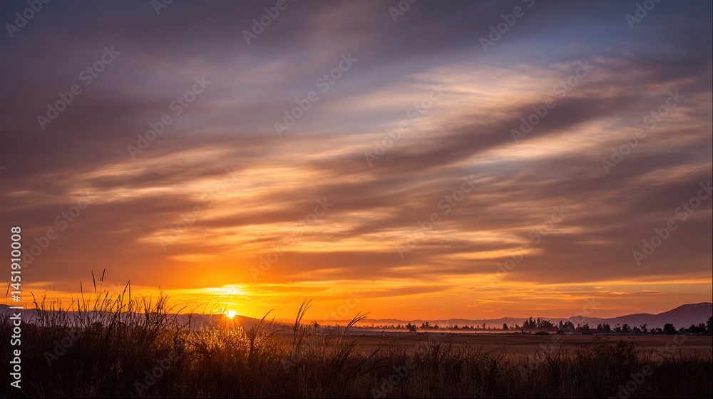 Golden Sunrise Casting Warm Hues Across a Quiet Morning Landscape