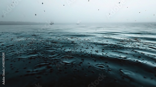 Obraz na płótnie Calm Seaside View with Rainy Ripples on Smooth Water Surface w salonie