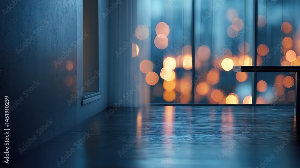 Abstract Blue Hour Interior with Soft Bokeh Effect in Modern Space