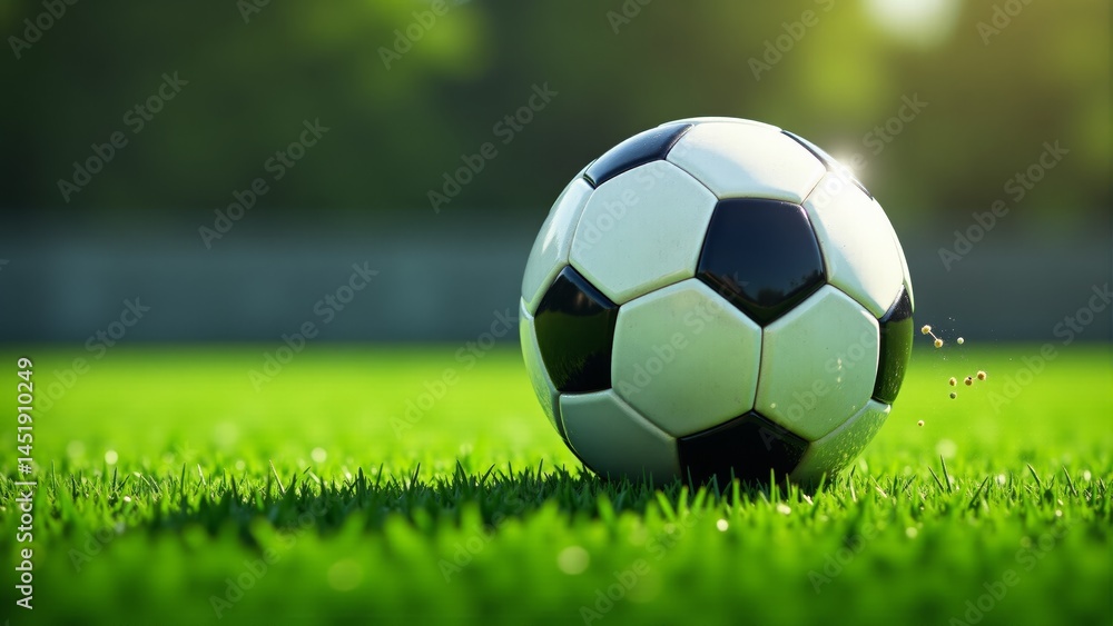 Fototapeta premium Soccer Ball on Green Grass Field
