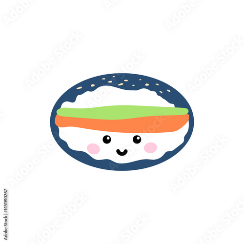 Cute kawaii sushi burger sticker with vector illustrations of maki, nigiri, and rice rolls. Perfect for planners, scrapbooking, and fun decor