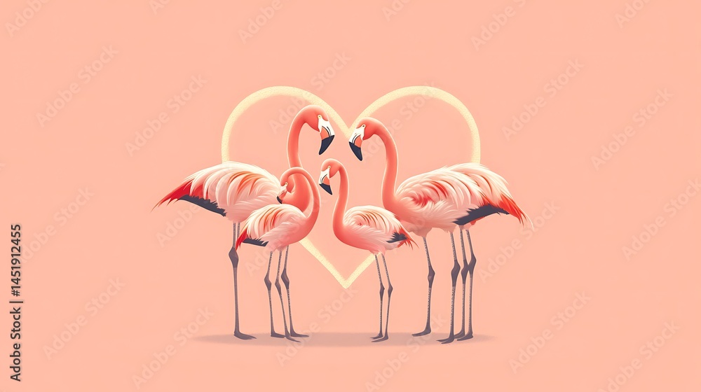 Obraz premium Flamingo Family Love Heart Pink.