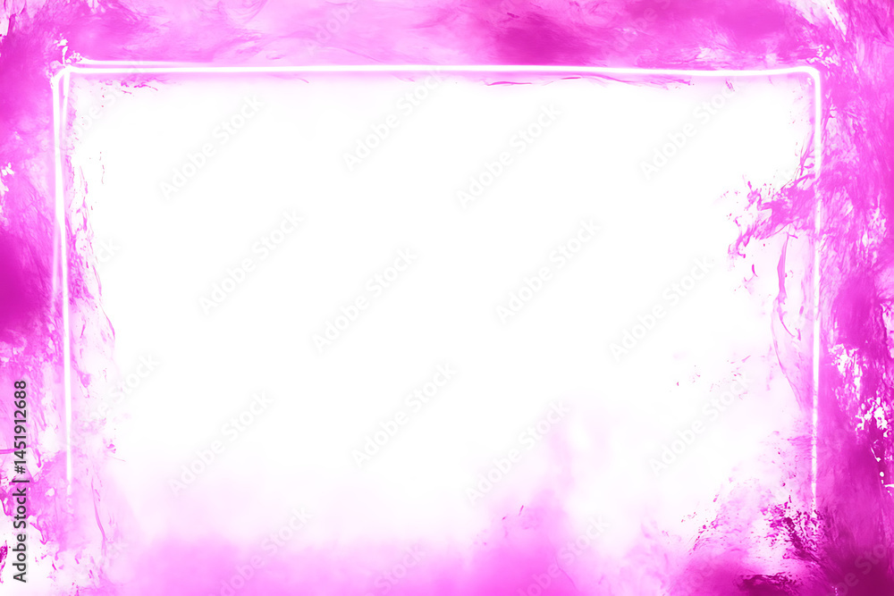 Obraz premium Abstract magenta watercolor background with neon rectangular frame.