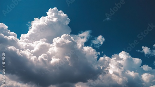 Bright Fluffy White Clouds Scattered in a Blue Summer Sky