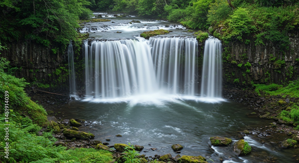 Fototapeta premium Waterfall Flowing in Green Forest