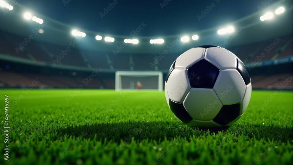 Fototapeta premium Soccer Ball In Stadium On Green Field