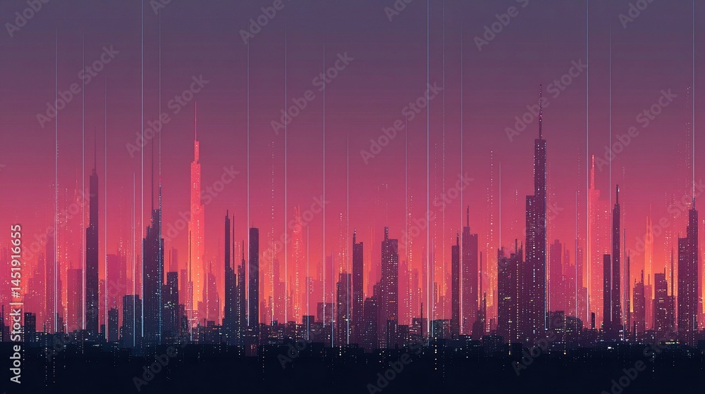 Futuristic Abstract City Skyline Seamless Pattern Design