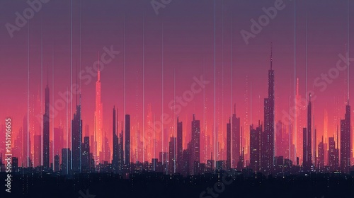 Obraz na płótnie Futuristic Abstract City Skyline Seamless Pattern Design w salonie
