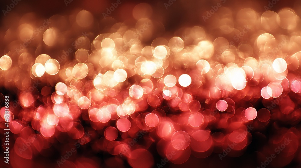 Soft Red and Gold Holiday Light Background with Blurred Bokeh Effects