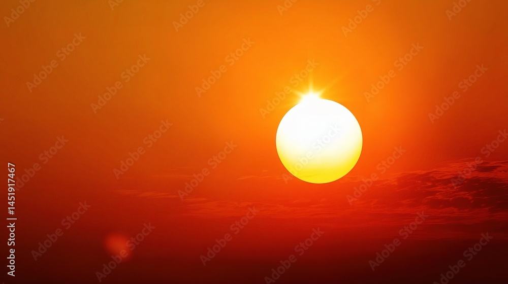 Extreme Heat and Bright Sun in an Orange Sky with Haze and Glare