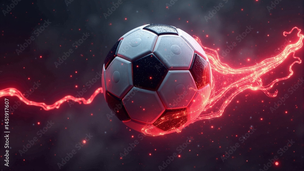 Naklejka premium Soccer Ball With Red Lightning Effect