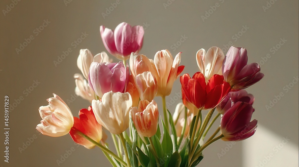 Elegant Floral Arrangement of Tulips Bathed in Soft Sunlight