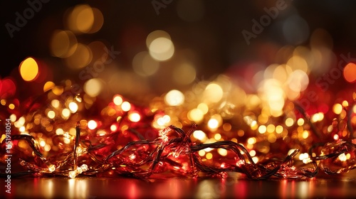 Obraz na płótnie Glowing Red and Gold Christmas Lights with Bokeh Effect w salonie