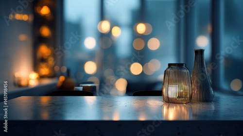 Modern Abstract Room Interior with Blue Hour Bokeh Lighting