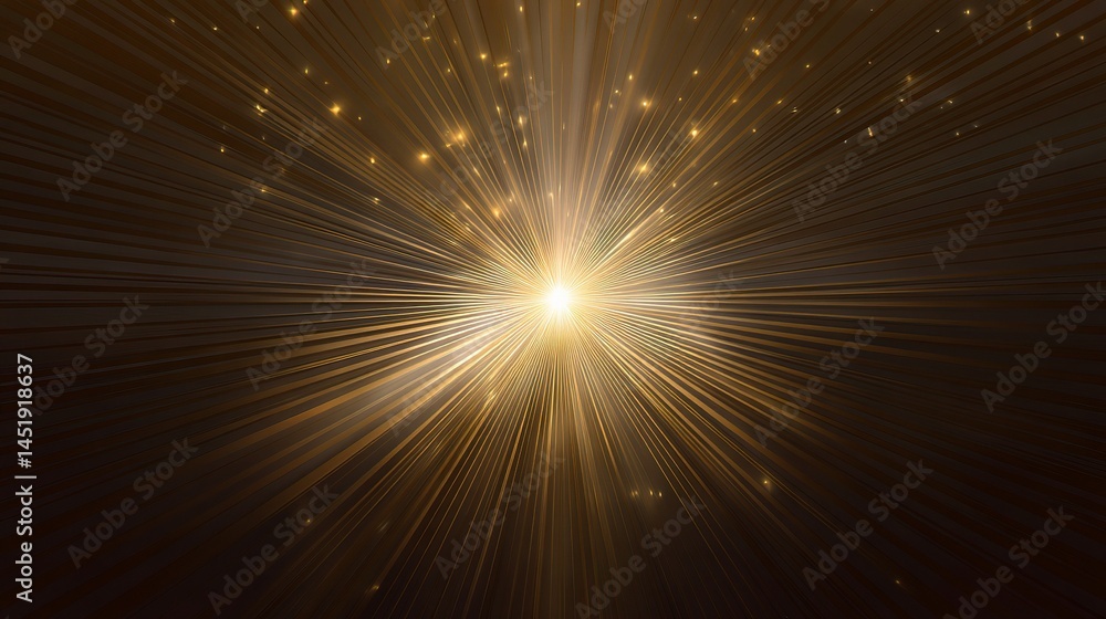 Golden Sunburst Rays with Bright Flare and Light Overlay Effect