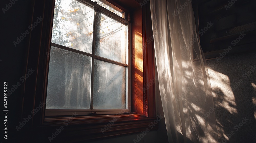 Light Reflecting Through Closed Window in Cozy Interior Room