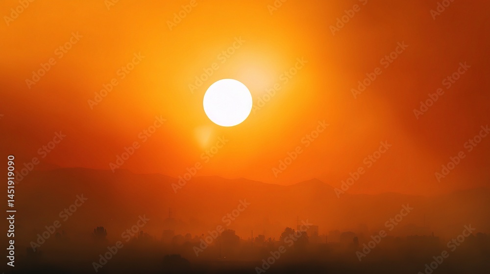 Intense Orange Sky with Blinding Sun and Atmospheric Haze